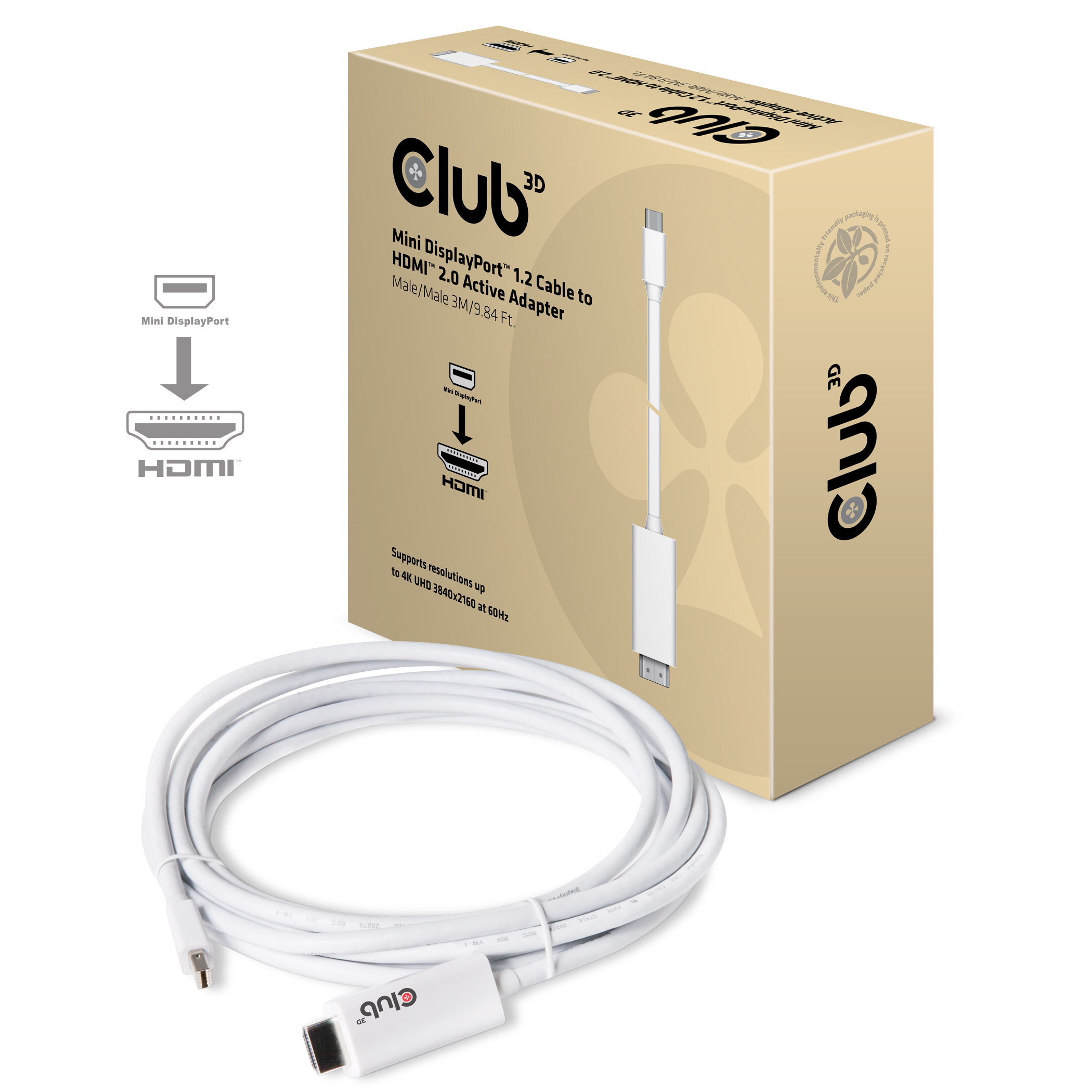 Club3D miniDisplayport - HDMI 2.0 active adapter kábel 3m White