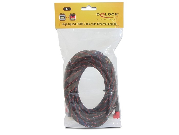 DeLock Cable High Speed HDMI with Ethernet – HDMI A male > HDMI A male angled 4K 5m