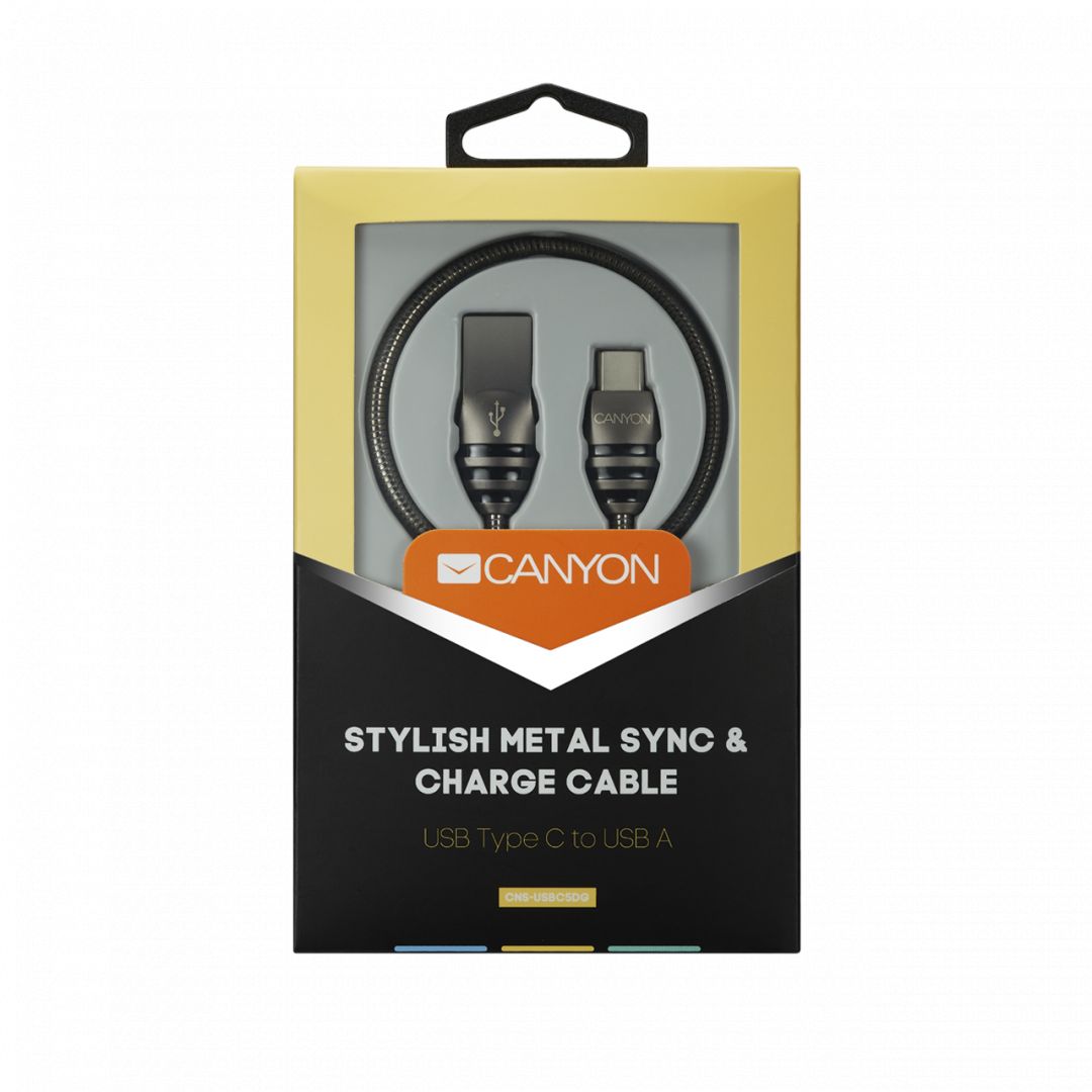Canyon Stylish Metal Sync&Charge USB Type-C Cable 1m Grey/Black
