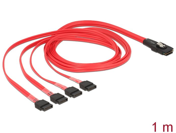 DeLock Mini SAS SFF-8087 > 4 x SATA 7 pin 1m cable Red