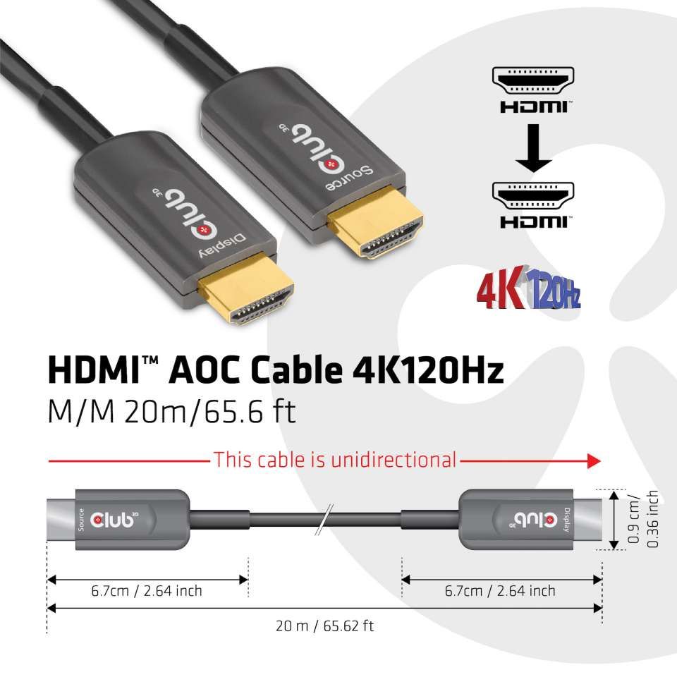 Club3D HDMI AOC Cable 4K120Hz M/M 20m Black