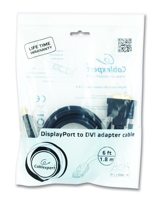 Gembird CC-DPM-DVIM-6 DisplayPort to DVI-D (Dual Link) adapter cable 1,8m Black