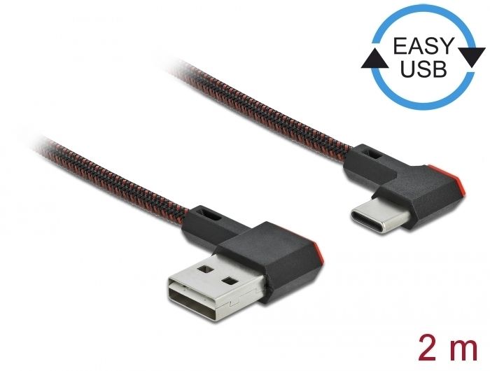 DeLock EASY-USB 2.0 Cable Type-A male to USB Type-C male angled left / right 2m Black