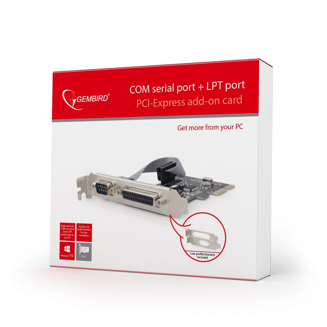 Gembird PEX-COMLPT-01 COM serial port + LPT port PCI-Express add-on card with extra low-profile bracket