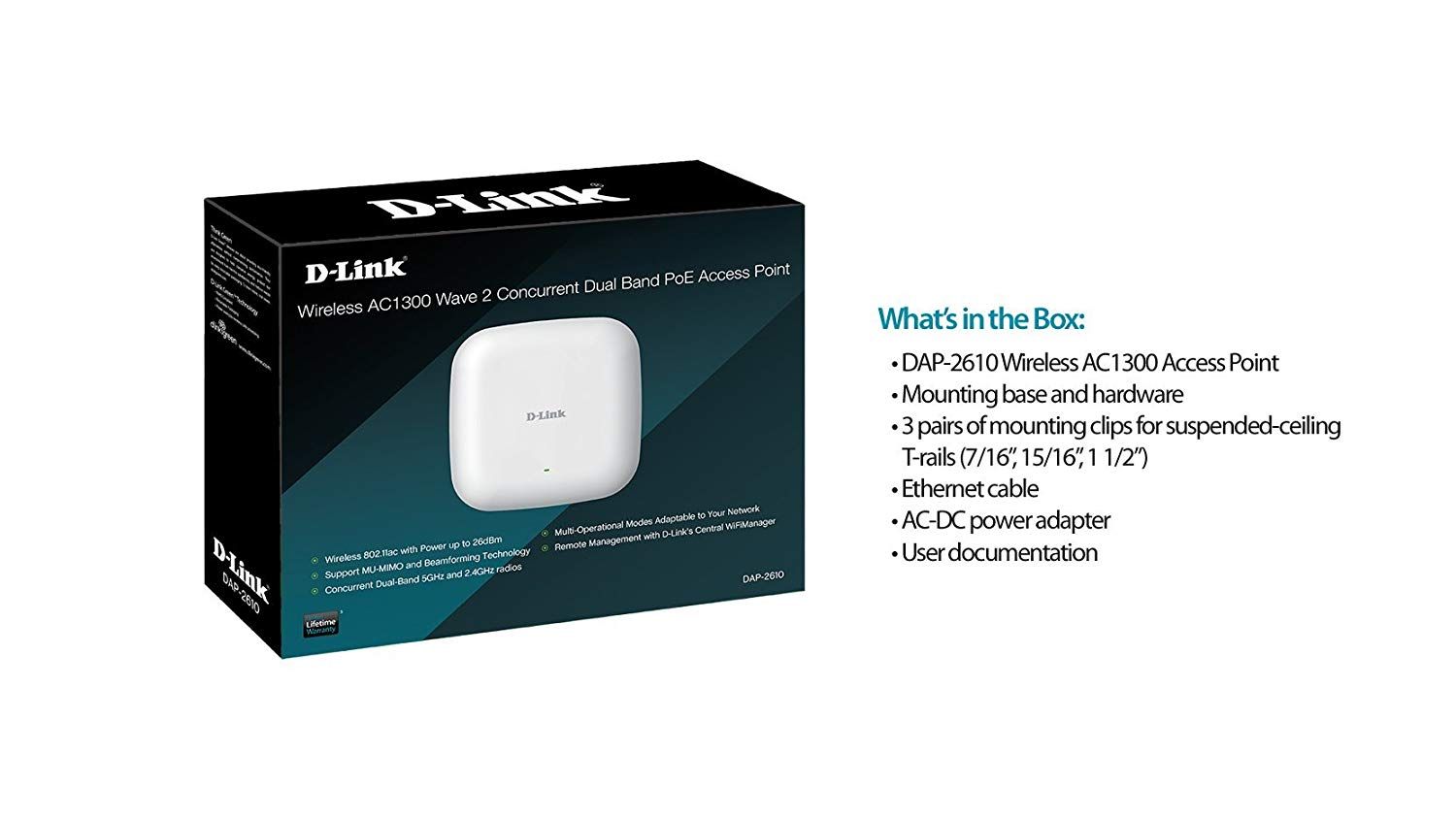 D-Link DAP-2610 Wireless AC1300 Wave 2 Dual-Band PoE Access Point