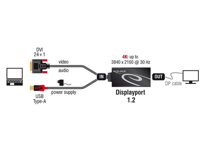 DeLock DVI-D (Dual Link) male > Displayport 1.2 female Adapter Black