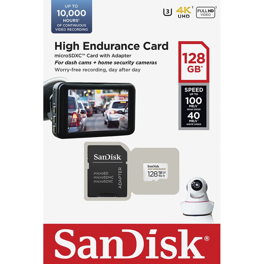 Sandisk 128GB microSDXC High Endurance CL10 U3 V30 + adapterrel