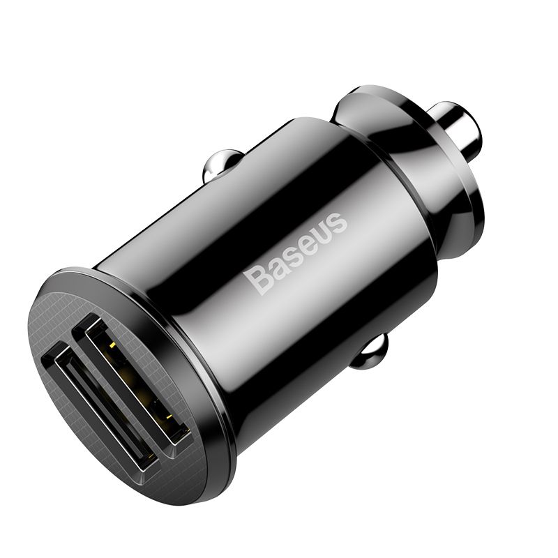 Baseus Grain Car Charger Mini Universal Smart Car Charger Black