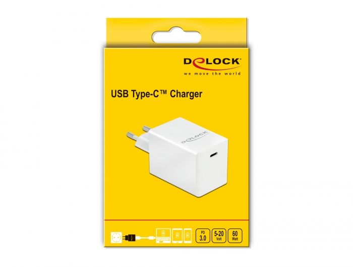 DeLock USB Charger 1 x USB Type-C PD 3.0 compact with 60W White