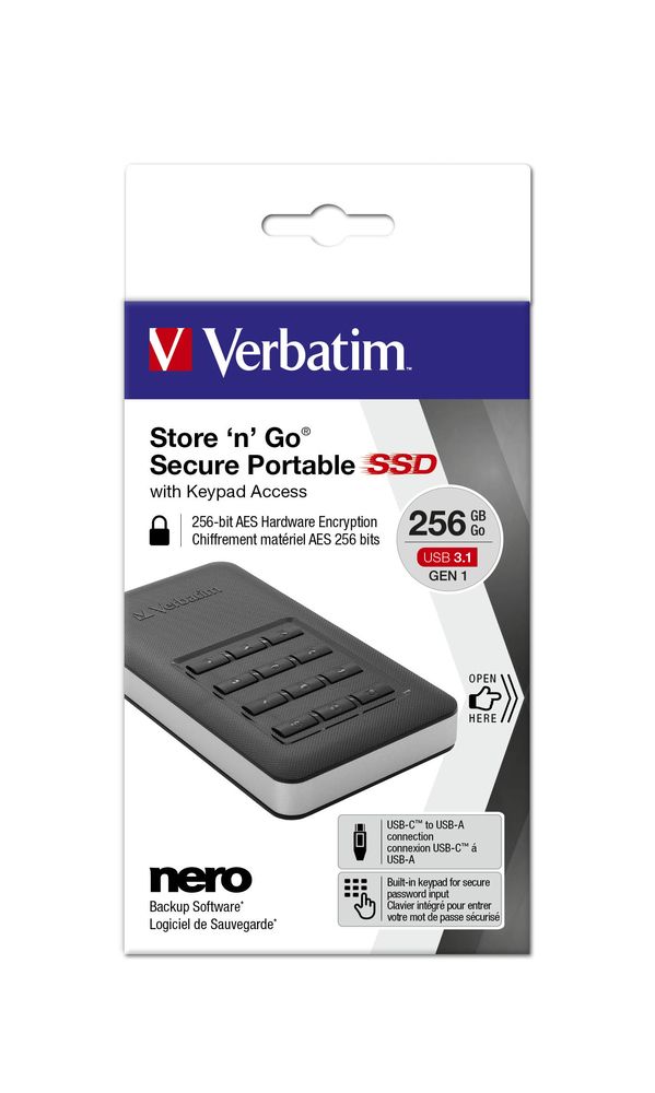 Verbatim 256GB USB3.1 Store 'n' Go Secure Portable SSD with Keypad Access