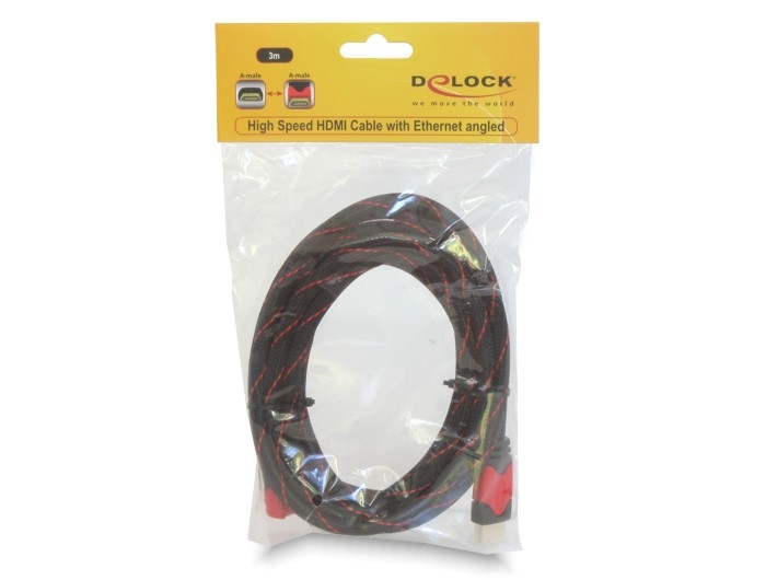 DeLock Cable High Speed HDMI with Ethernet – HDMI A male > HDMI A male angled 4K 3m