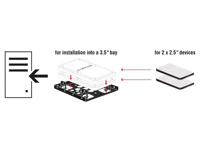 DeLock Aluminium installation frame 2x 2,5″ to 3,5″ Black