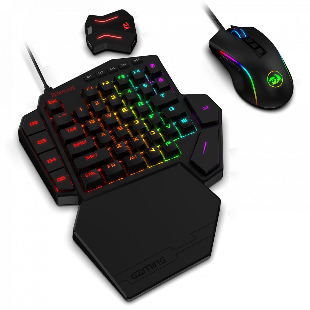 Redragon K585 One-handed RGB Gaming Keyboard Blue Switch and M721-Pro Mouse Combo with GA200 Converter for Xbox One/PS4/Switch/PS3/PC Black