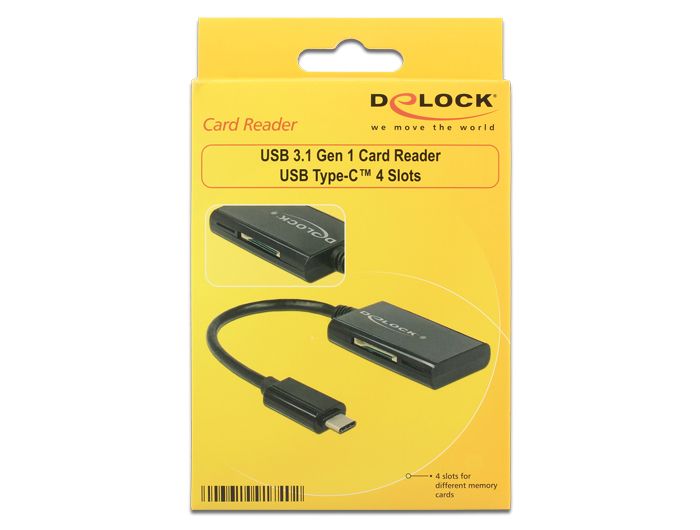 DeLock USB 3.1 Gen 1 Card Reader USB Type-C male 4 Slots
