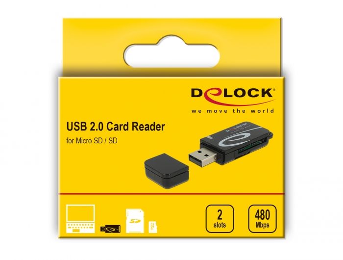 DeLock Mini USB 2.0 Card Reader with SD and Micro SD Slot