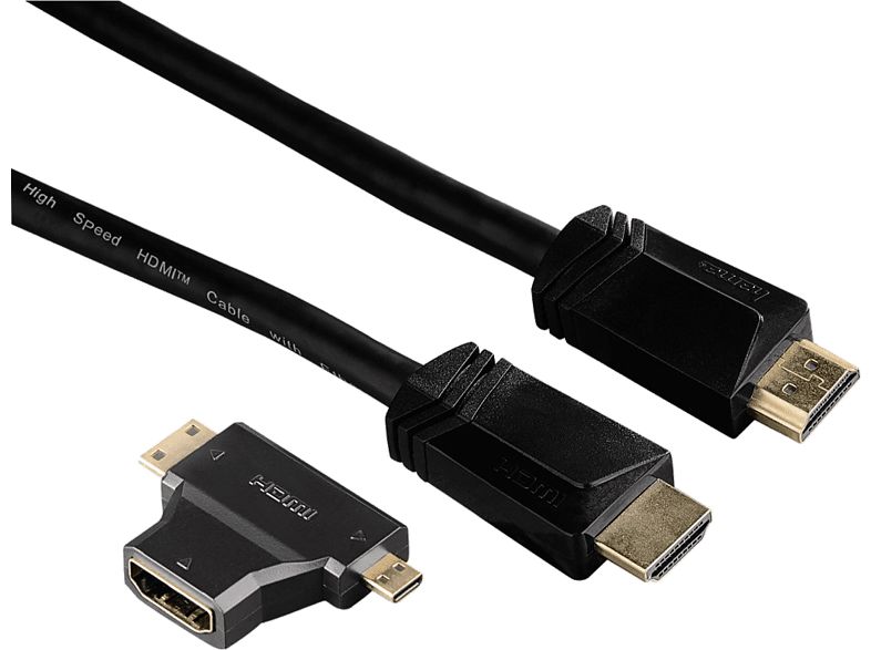 Hama High Speed HDMI cable Ethernet + Micro/Mini adapter 1,5m Black