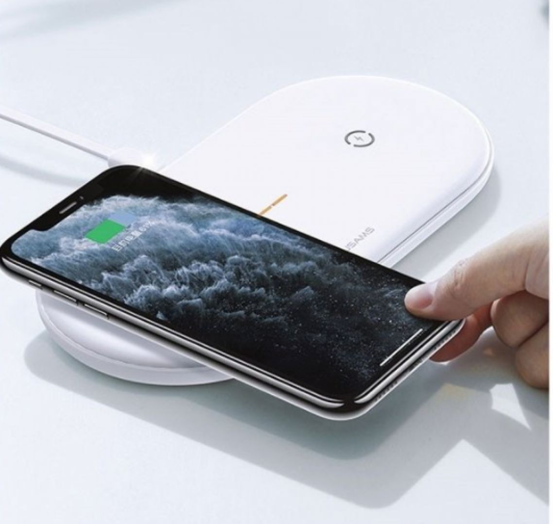 Usams US-CD120 Dual Coil Wireless Charger for Mobile Phones and Earbuds White