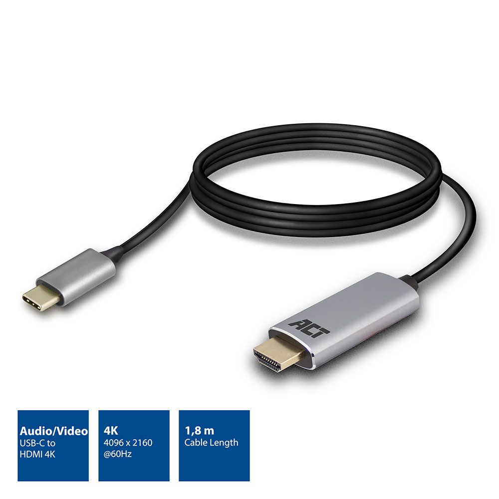ACT AC7015 USB-C to HDMI 4K connection cable 1,8 Black
