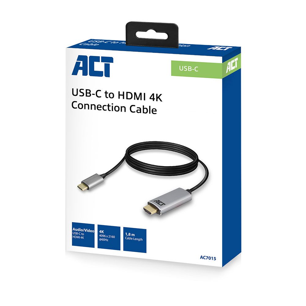 ACT AC7015 USB-C to HDMI 4K connection cable 1,8 Black