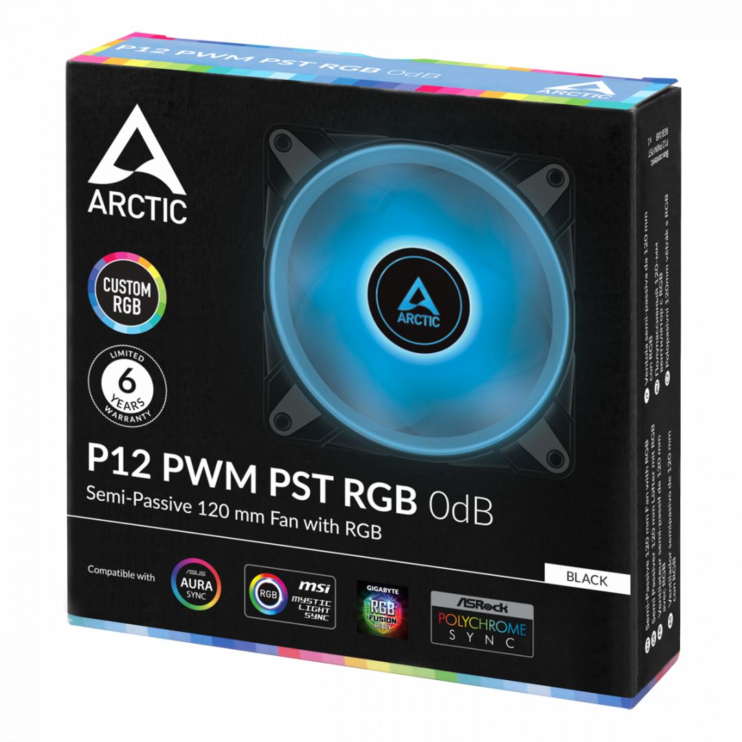 Arctic P12 PWM PST RGB 0dB Black 3db Value Pack with Controller