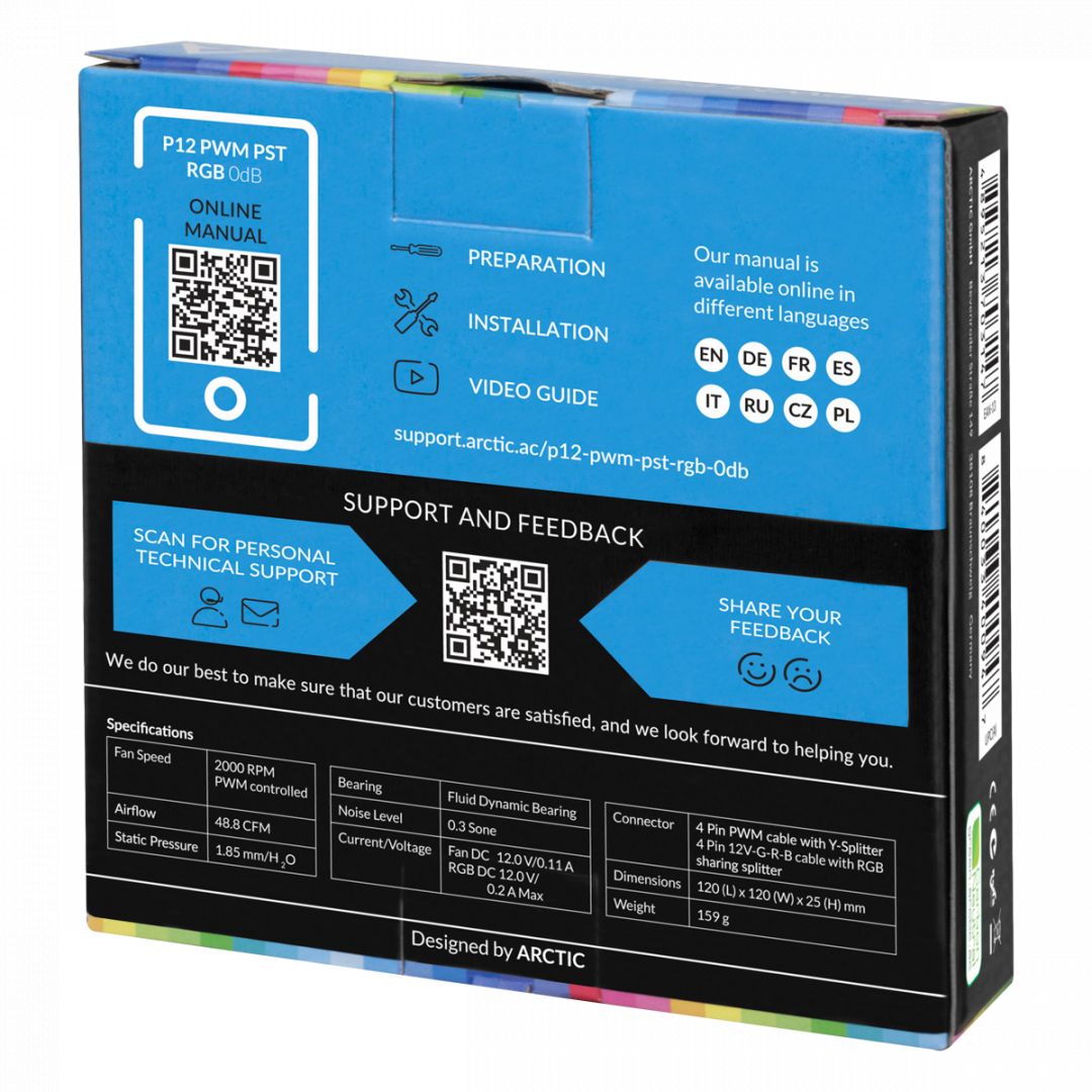 Arctic P12 PWM PST RGB 0dB Black 3db Value Pack with Controller