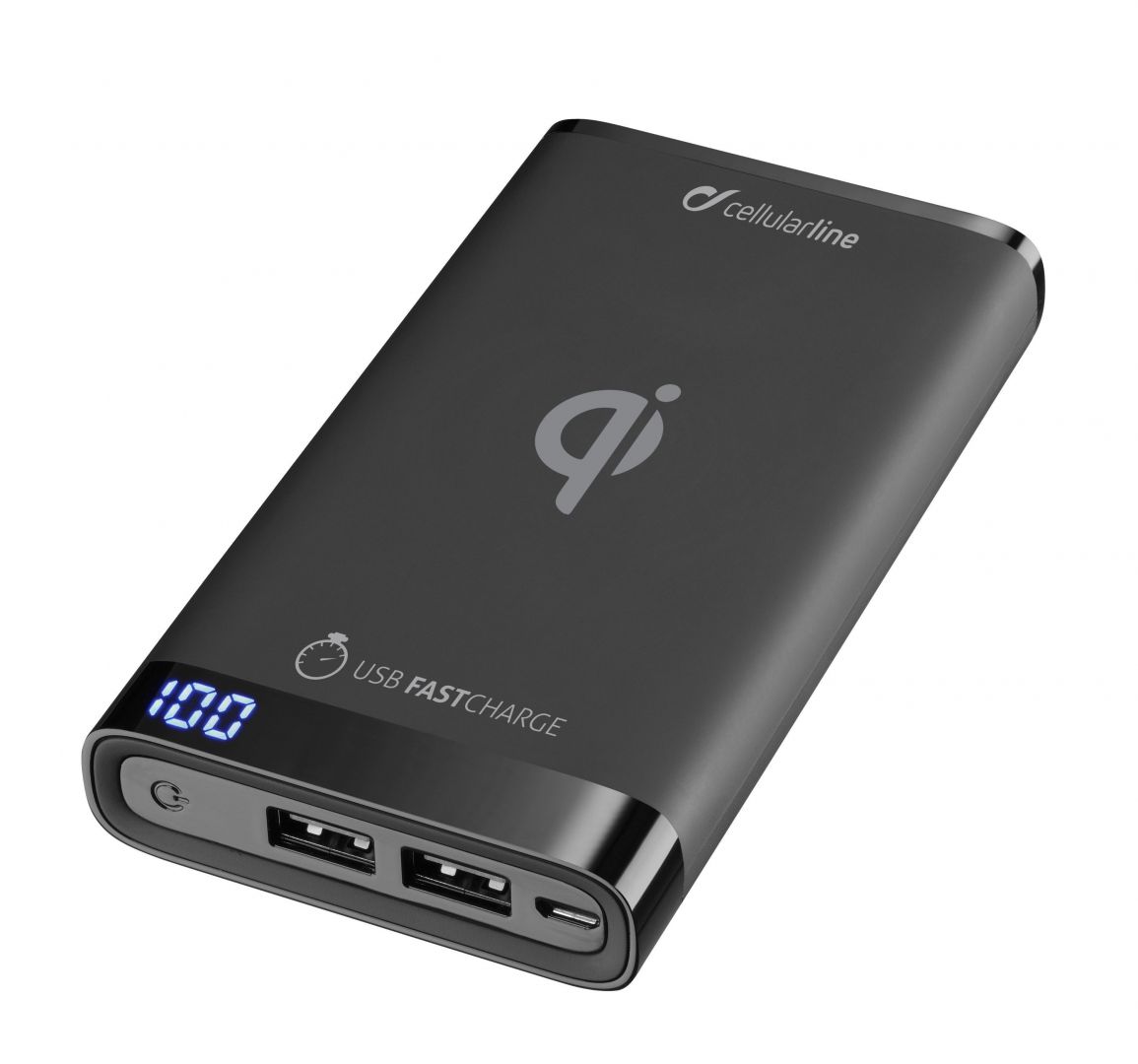Cellularline Premium Power Bank FREEPOWER MANTA with wireless charging, 8000 mAh, black