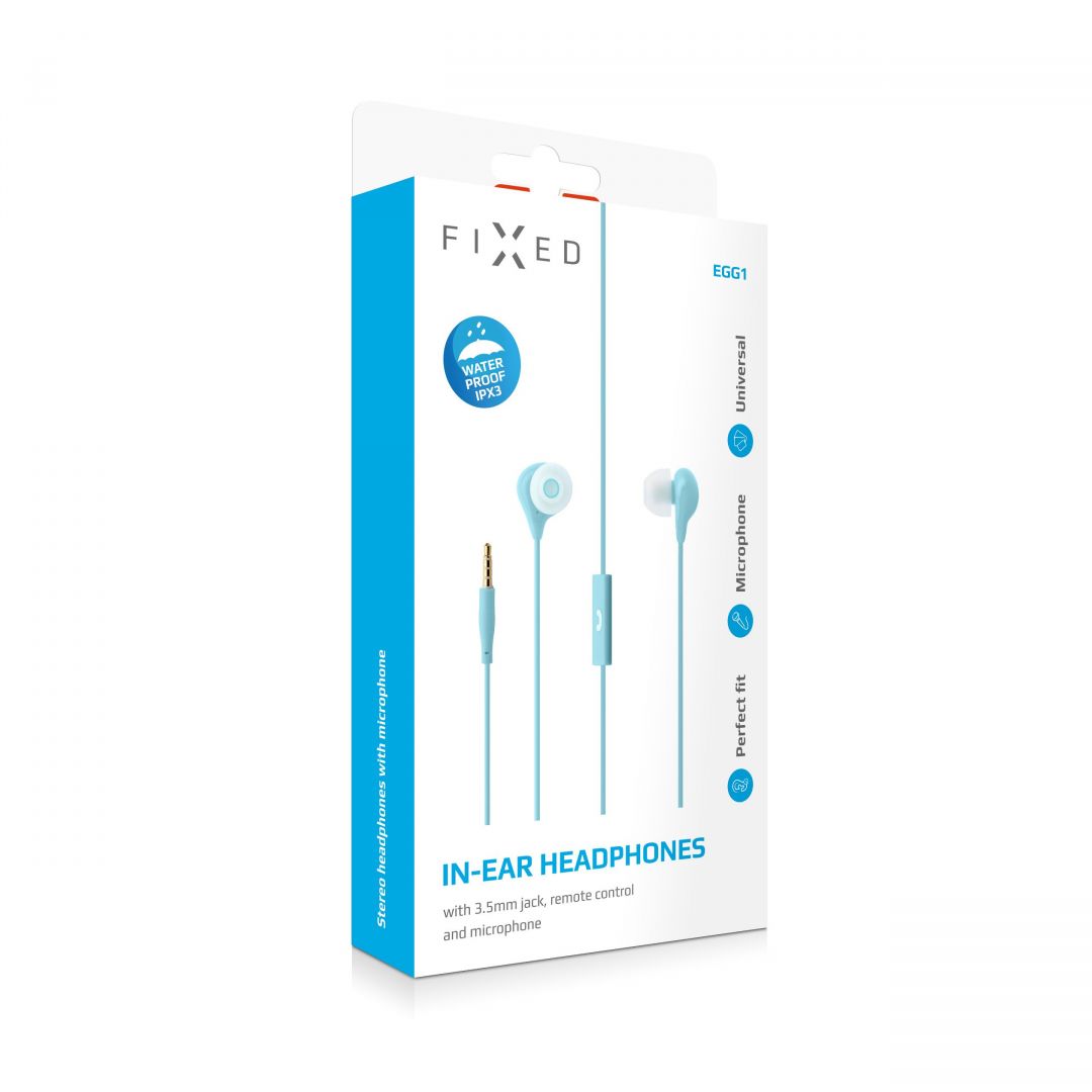 FIXED Waterproof in-ear headphones with microphone EGG1, IPX3, blue