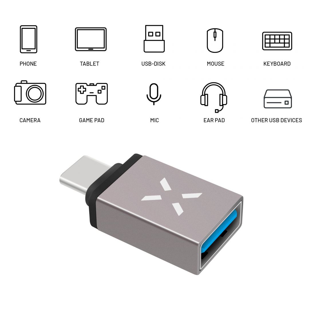 FIXED Aluminum reduction Link USB-A to USB-C, gray