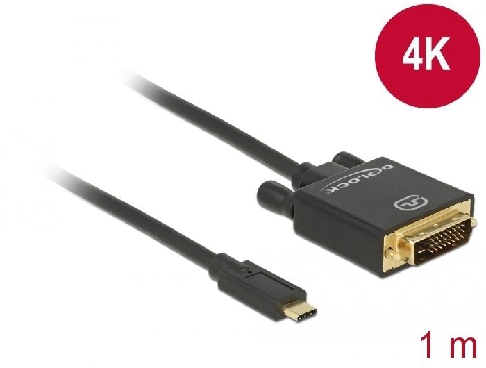 DeLock USB Type-C male > DVI-D (Single Link) (DP Alt Mode) 4K 30 Hz 1m Black