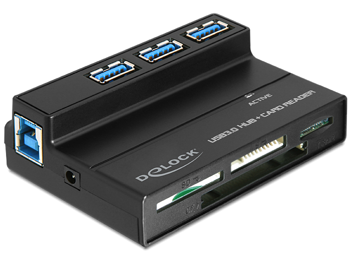 DeLock USB 3.0 Card Reader All in 1 + 3 Port USB 3.0 Hub