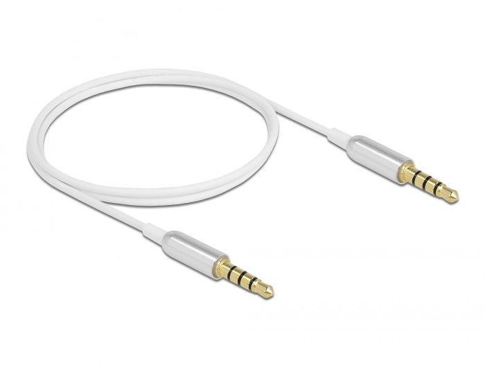 DeLock Stereo Jack Cable 3.5mm 4 pin male to male Ultra Slim 0,5m White