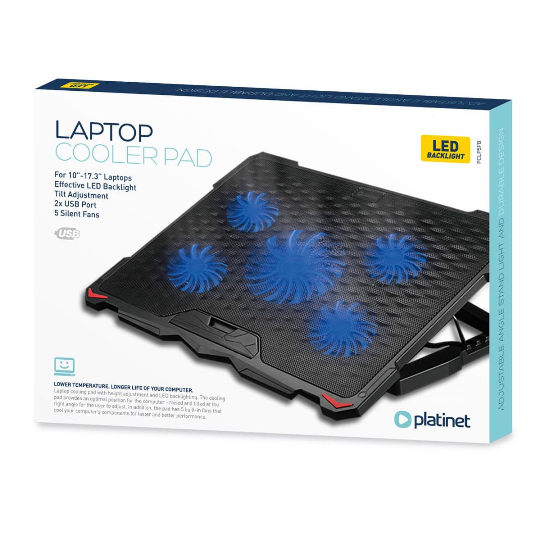 Platinet PLCP5FB Laptop Cooler Pad 5 Fans Blue LED Black