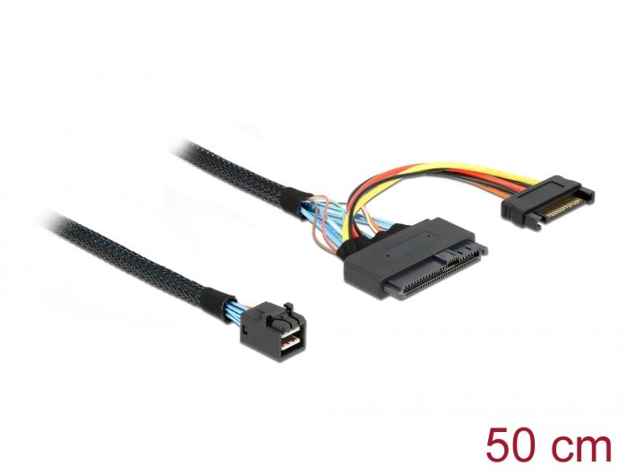 DeLock SFF-8643 male > U.2 SFF-8639 female + SATA power connector 50cm Cable Black