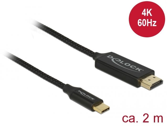 DeLock Delock USB Type-C koax k?bel HDMI-hoz (DP Alt Mode) 4K 60Hz 2m Black