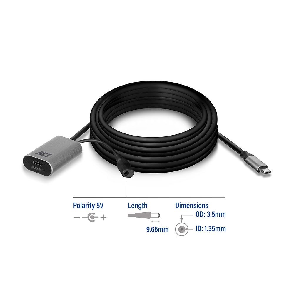 ACT AC7060 USB-C Extension Signal Booster 5m cable Black