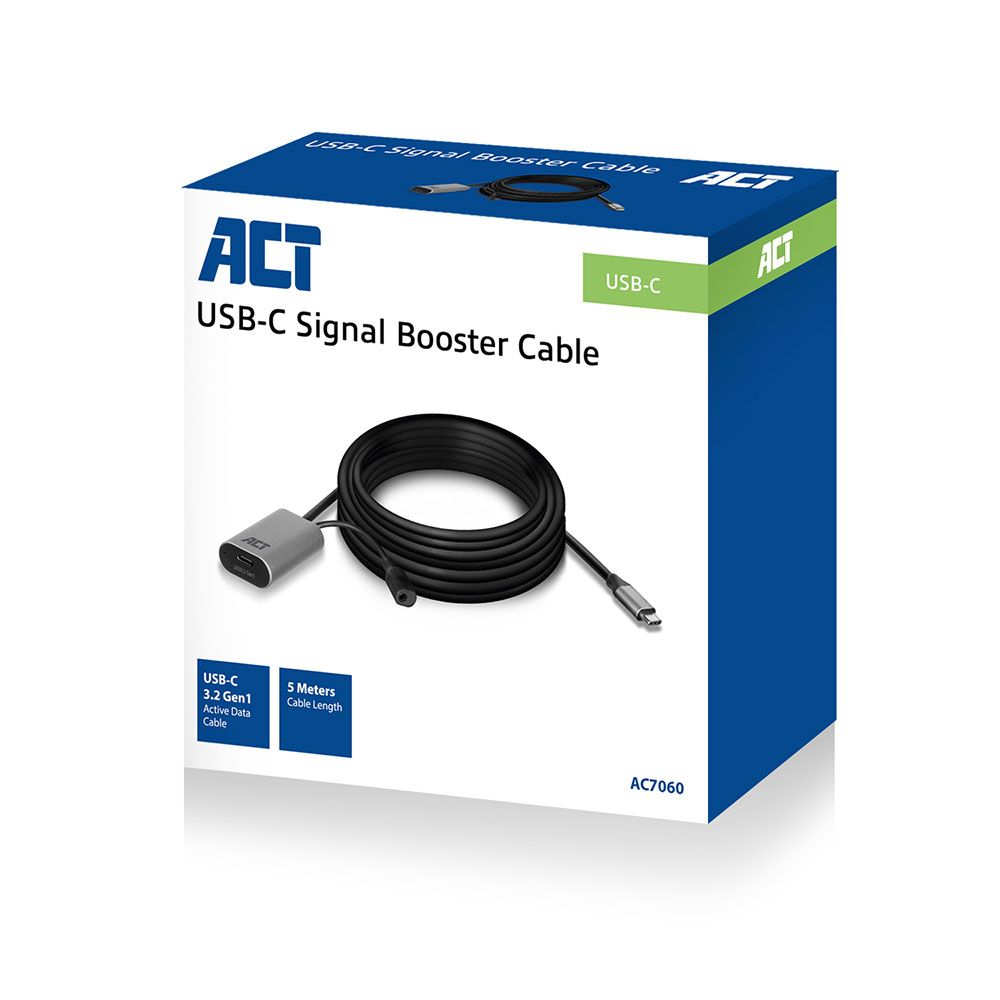 ACT AC7060 USB-C Extension Signal Booster 5m cable Black