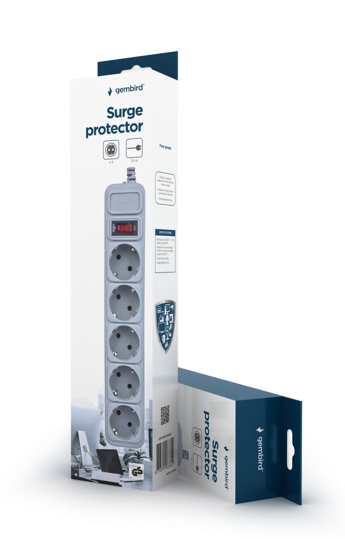 Gembird Surge protector 5 sockets 1,8m White