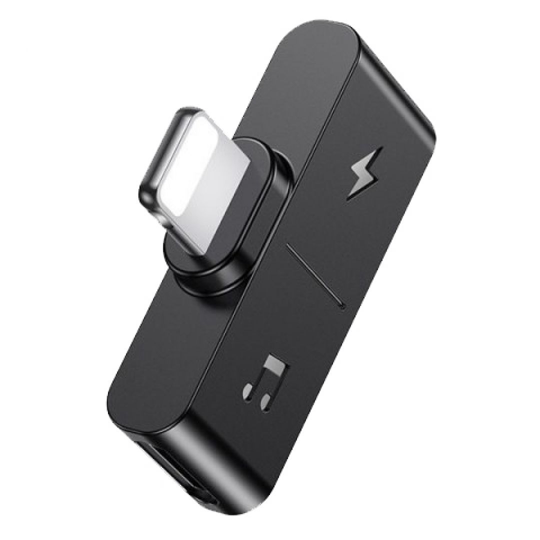 Usams US-SJ384 Dual Lightning Adapter to Lightning Headset Plug + Lightning Charger Plug Black