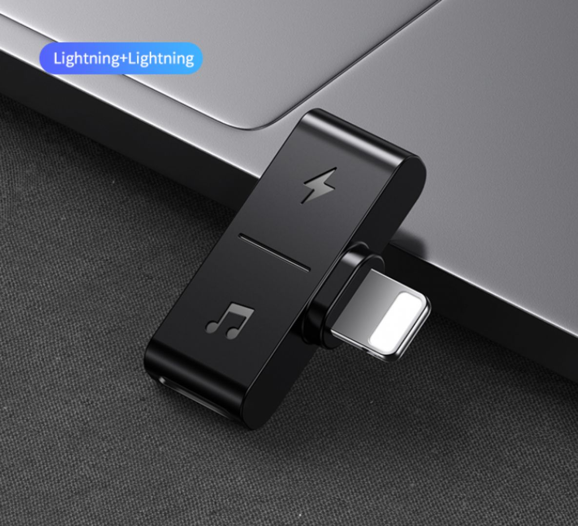 Usams US-SJ384 Dual Lightning Adapter to Lightning Headset Plug + Lightning Charger Plug Black