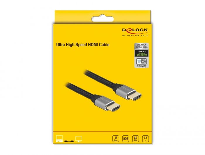 DeLock Ultra High Speed HDMI Cable 48 Gbps 8K 60 Hz 0.5m Grey Certified