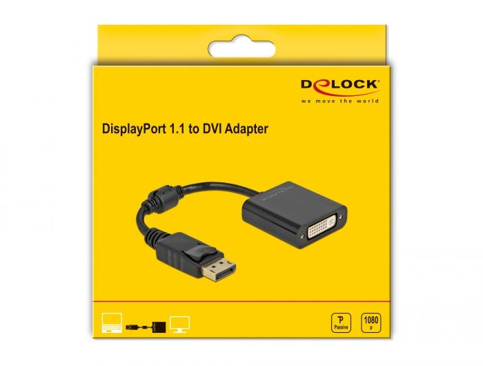 DeLock DisplayPort 1.1 male to DVI female Passive Adapter Black