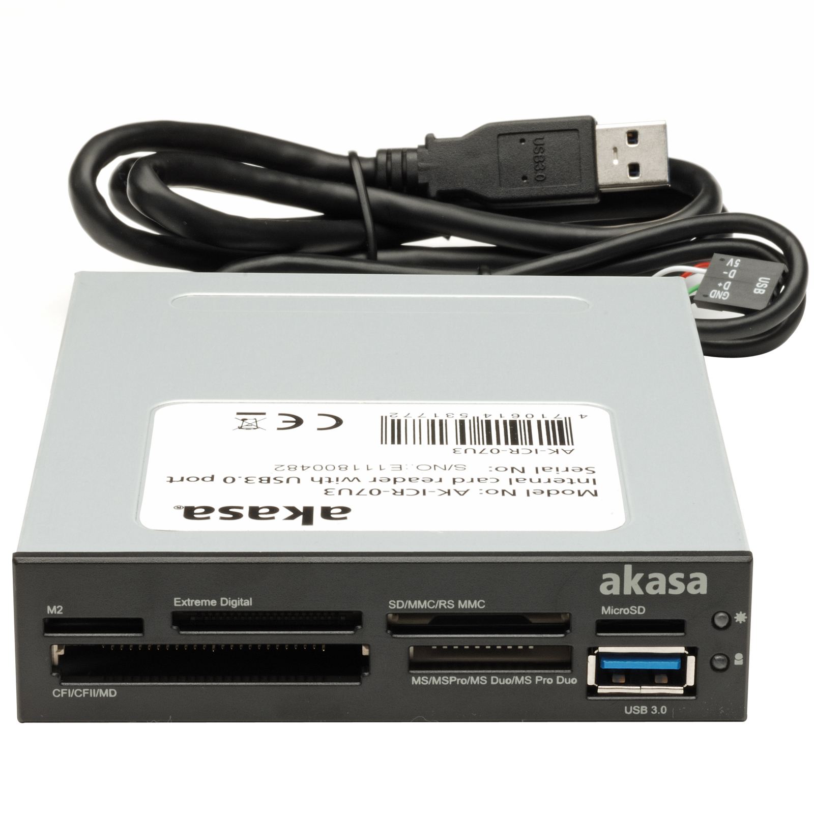 Akasa 3,5" Internal Media Card Reader USB3.0 Frontpanel Black