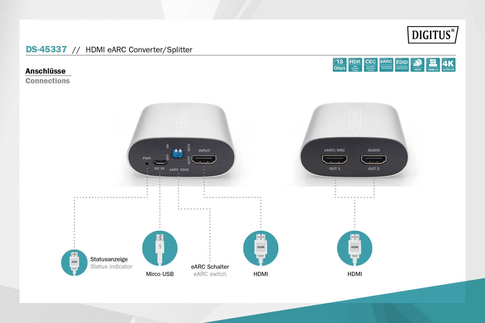 Digitus HDMI eARC Converter/Splitter