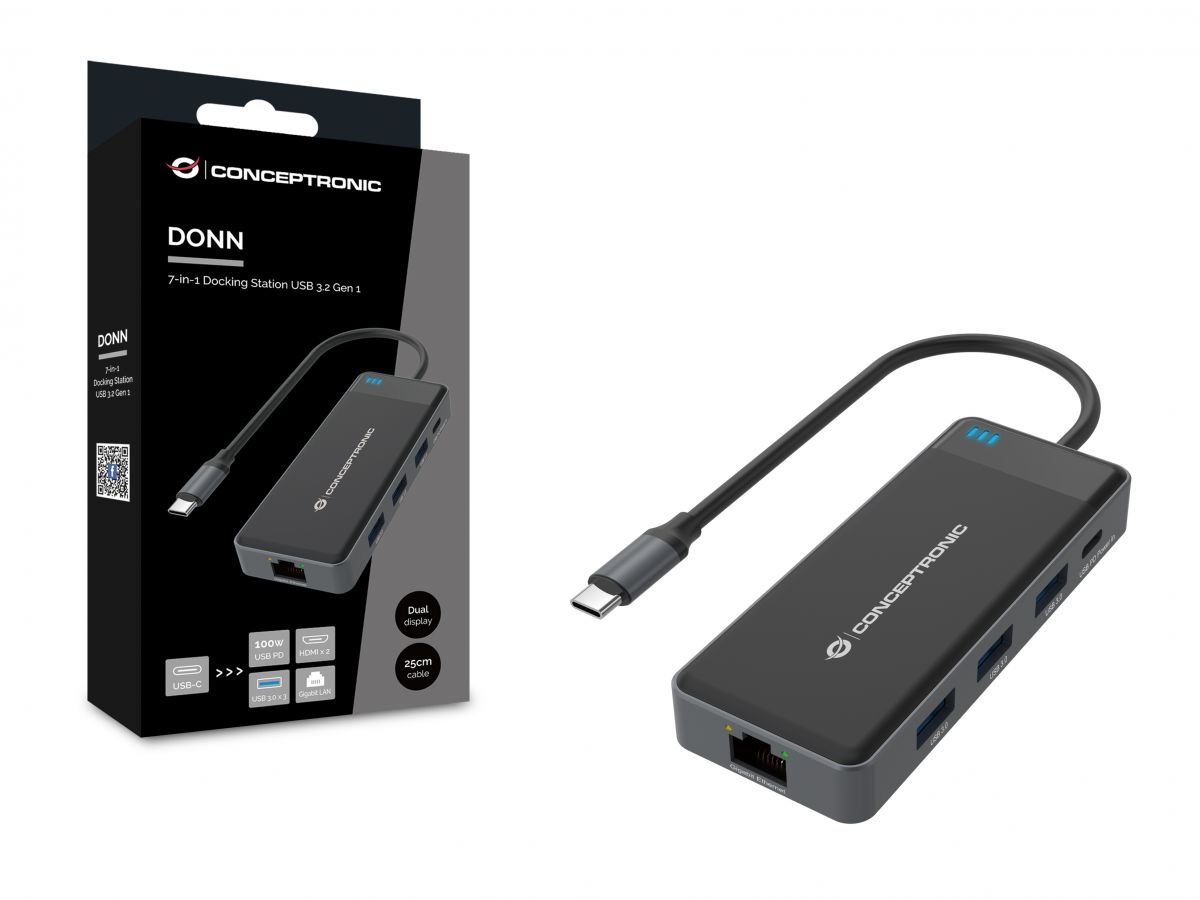 Conceptronic DONN14G 7-in-1 USB 3.2 Gen 1 Docking Station Grey