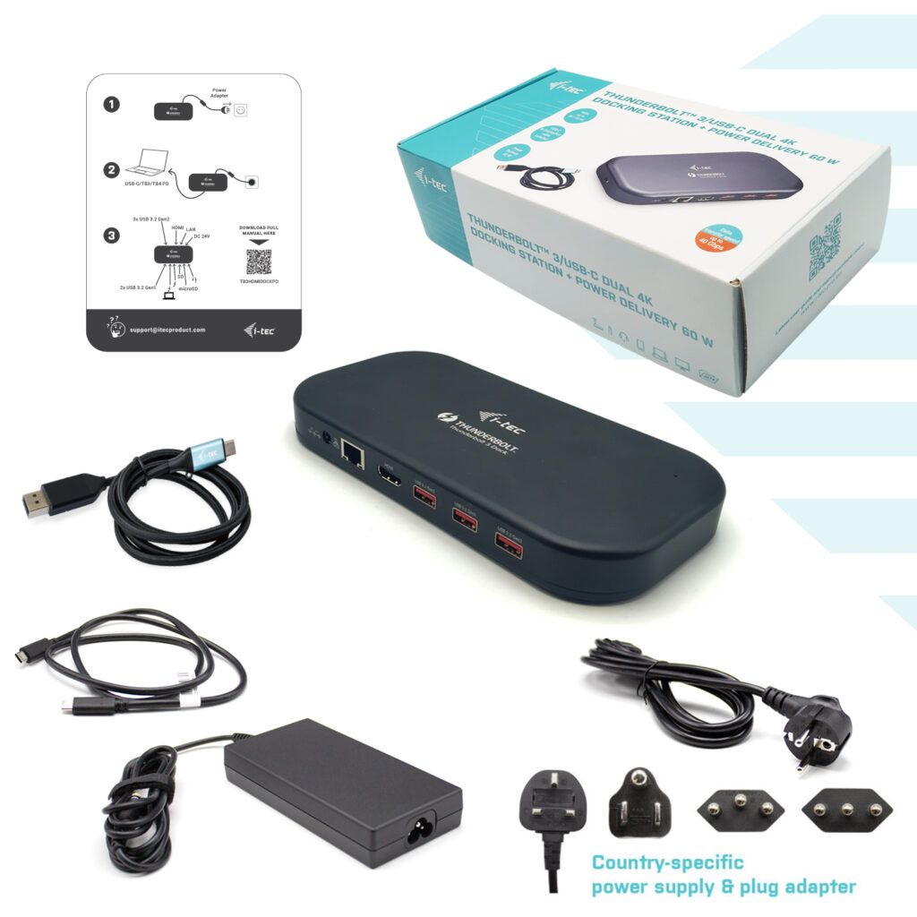 I-TEC Thunderbolt 3/USB-C Dual 4K Docking Station + USB-C to DisplayPort Cable 1,5 m + Power Delivery 60W