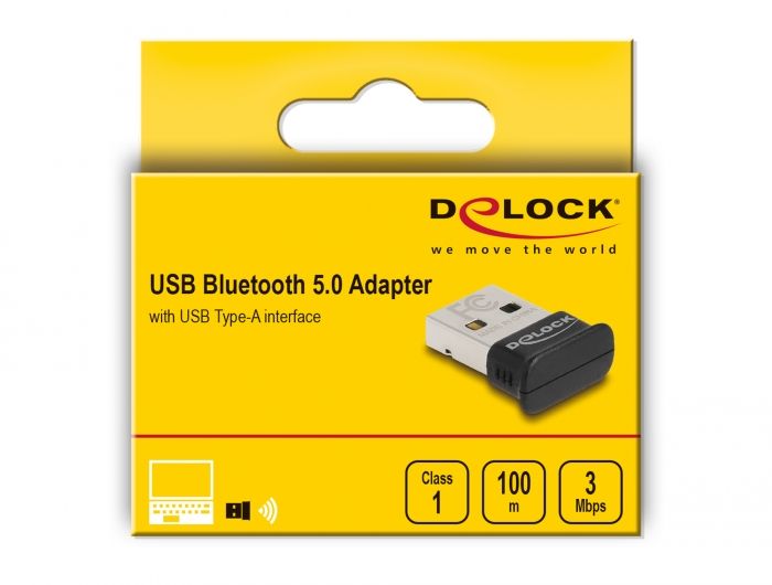 DeLock USB Bluetooth 5.0 Adapter Class 1 in micro design Operating range up to 100 meter