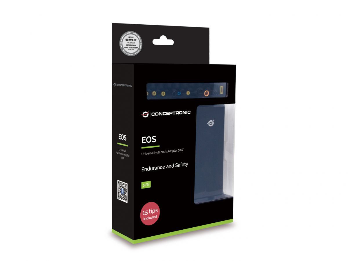 Conceptronic CNB90T15 Universal Laptop Charger 90W incl. 15 Charging Tips