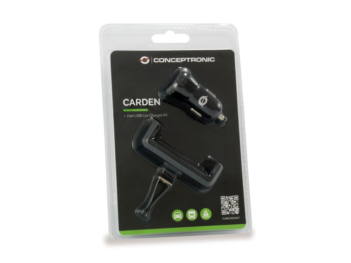 Conceptronic  CUSBCAR2AKIT 2-Port USB Car Charger Kit Black