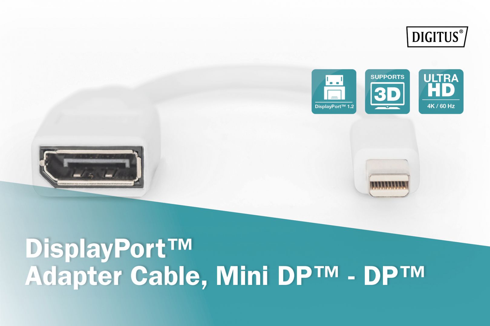 Digitus DisplayPort adapter cable mini DP - DP 0,15m White