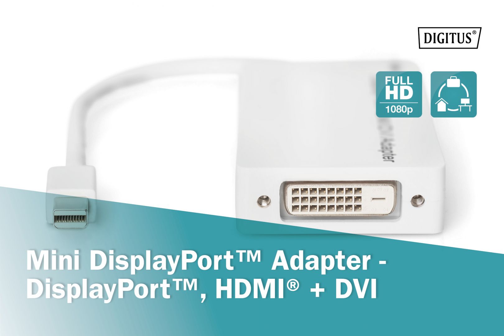 Digitus Mini DisplayPort Adapter/Converter Mini DP to DisplayPort HDMI+DVI 0,2m White